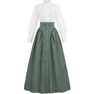 NSPSTT Victorian Edwardian Dress for Women 1800s Dress for Women Renaissance Costume Blouse Skirt 2PC Outfits, Green XXL