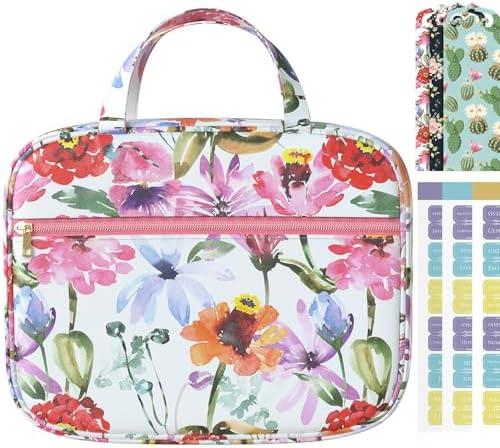 Bible Cover Bag Case for Women, Floral Synthetic Leather Pattern with Bible Tabs Bookmarks and Handle Fits for Standard Size Study Bible, Gift for Mom Lady Daughter, 10.2×2.7×7.5” (Flower)