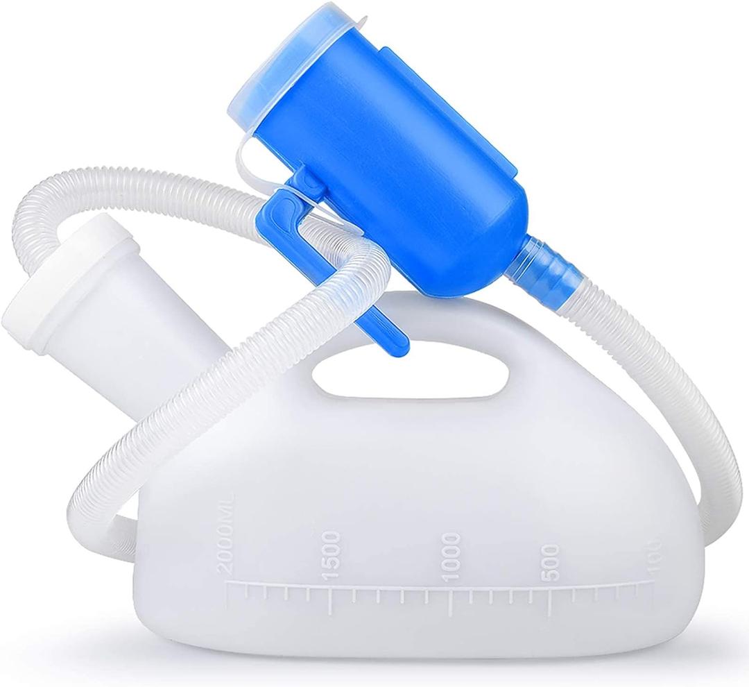 Urinals for Men, 2000ml Urine Bottle for Men, Male Portable Pee Bottle, Spill Proof Men's Potty Portable Urinal, 45.2" Long Tube with Lid for Camping Car Travel Bed Emergency Urination Device