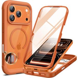 Miracase Magnetic for iPhone 17 Pro Case 6.3" [Compatible with MagSafe] Full-Body Phone Case with Built-in Glass Screen Protector & Camera Control,Drop Proof iPhone 17 Pro Cover, Orange