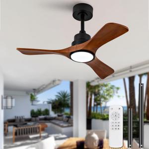 36 Inch Ceiling Fans with Lights and Remote, Black 3 Blade Wood Outdoor Ceiling Fan with Light Outdoor Ceiling Fans for Patios, Bedroom Ceiling Fan for Modern Living Room Patio Indoor Office