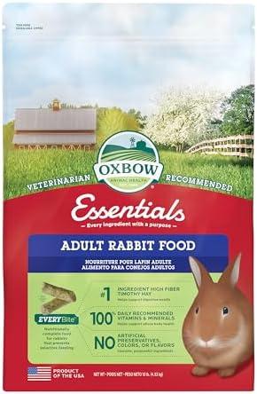 Oxbow Essentials Rabbit Food, Adult, Made with Oxbow Timothy Hay for Rabbit, Pet Pellets with Vitamins & Minerals, Small Animal Pet Products, Bunny Food, Made in USA, High Fiber, 10 lb. Bag BB: Aug 4/2027