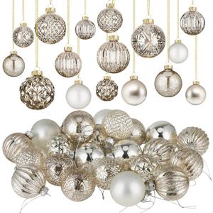 Liliful 24 Pcs Champagne Glass Christmas Ball Ornaments Christmas Tree Decoration Hanging Balls Neutral Vintage Mercury Ornament for Xmas Festival Home Wedding Holiday Farmhouse Party Decor, 2.36 Inch