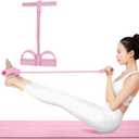 Multi-Function Tension Rope  4 Tube Resistance Bands with Handles  Sit Up Exercise Equipment Home Gym Tummy Trainer for Men Women (pink)