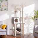 Hey-brother Wooden Cat Tree, 66.1 Cat Furniture with Scratching Posts, Modern Cat Tower with hammocks, Toys, cat condo, Rustic Gray MPJ120SG