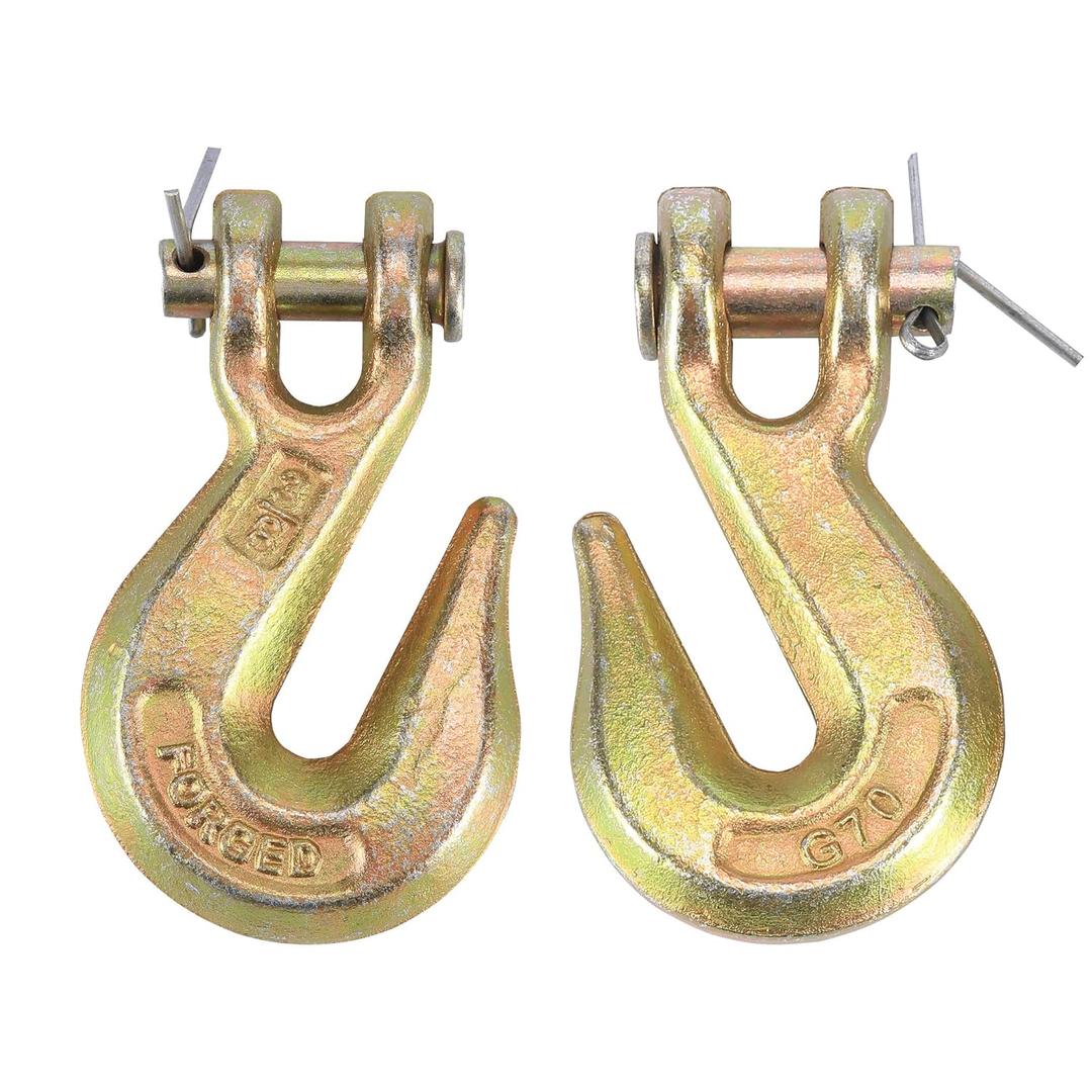 3/8 Inch 2Pcs Clevis Grab Hooks Grade 70 Chain Hook 7500 Lbs Working Load Limit for Trailer Truck Transport, Yellow Zinc Finish