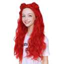 ColorGround Long Cosplay Wig for Women (Red with Pocket Watch)