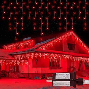 Oopswow Christmas Icicle Lights Outdoor,300LED 33FT Christmas String Lights,Connectable Valentine's Day Lights with 30V Plug in for Valentine Wedding Party Eave Garden Wall Indoor Decor, Red
