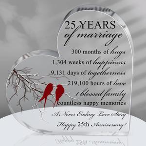 Qunclay 25th Years of Marriage Gift Wedding Anniversary Souvenir Heart Marriage Keepsake Decoration Present for Couple Parent Women Mom Husband Wife He She Friend Grandparents
