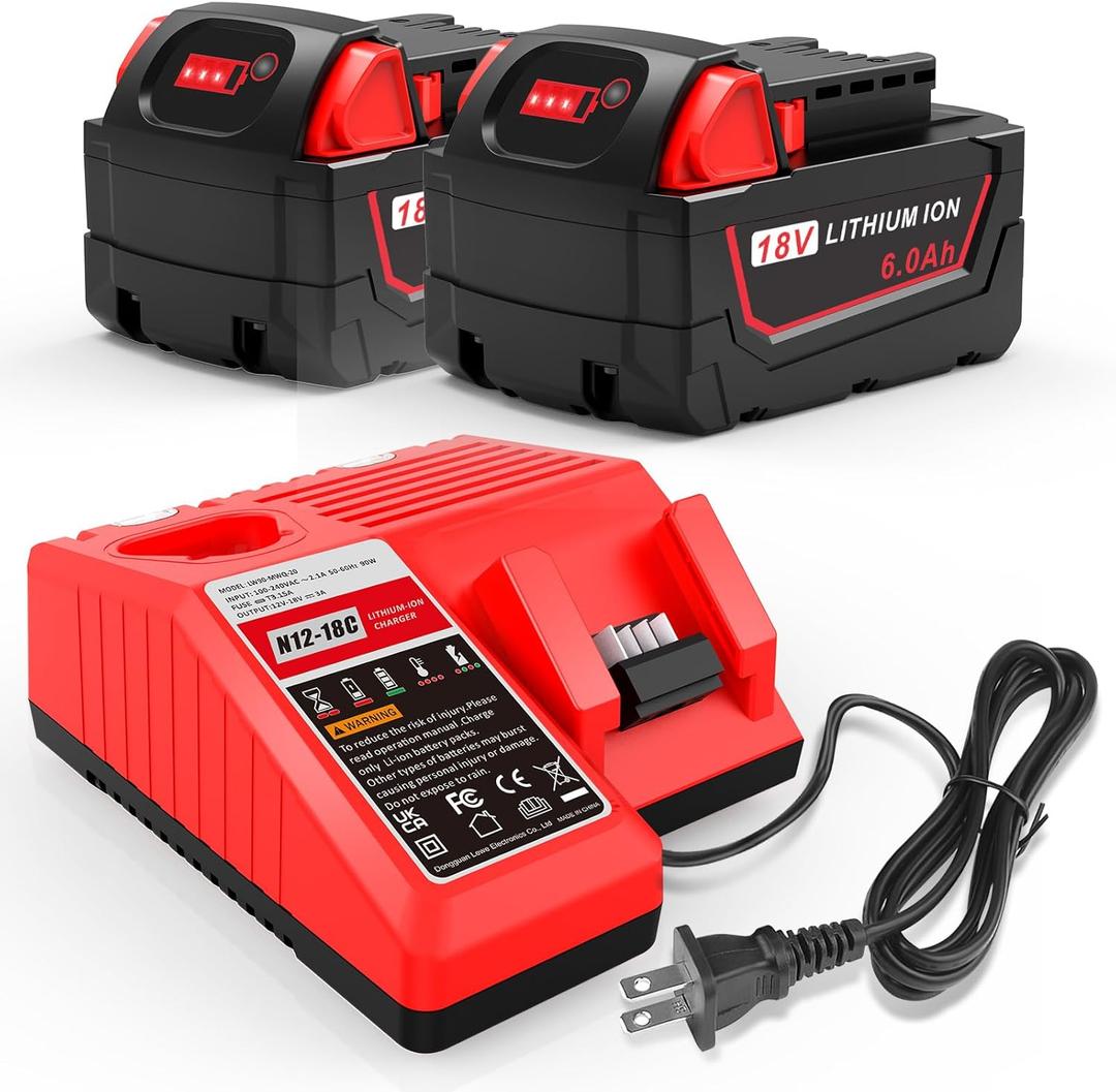 6.0Ah 18V for Milwaukee M-18 Battery WK18 N12-18C Dual Port Charger Compatible for Milwaukee 18v Battery and Charger Combo Fast Charging M12 M-18 48-11-1850 48-11-1860 48-11-1820 48-11-1840 48-11-1815 6.0Ah 18V for Milwaukee M-18 Battery WK18 N12-18C Dual Port Charger Compatible for Milwaukee 18v Battery and Charger Combo Fast Charging M12 M-18 48-11-1850 48-11-1860 48-11-1820 48-11-1840 48-11-1815