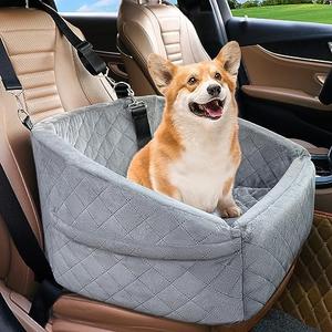NEEZUKAR Dog Car Seat for Small Dogs,Detachable Washable Dog Booster Seat for Medium Dogs Under 30lbs, Pet Car Seat Travel Bed with Storage Pockets and Dog Safety Belt (Grey)