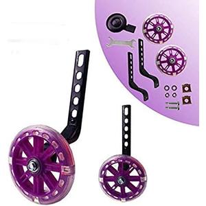 training wheels flash mute wheel bicycle stabiliser mounted Kit compatible for bikes of 12 14 16 18 20 Inch 1 Pair (Purple)