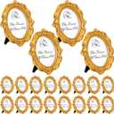 20 Pcs Gold Mini Picture Frames Pack 2 x 3 Inch Small Vintage Antique Ornate Retro Baroque Photo Frames with Backboard for Wall Hanging Tabletop Display Wedding Christmas Decor (Oval)