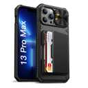Vihibii for iPhone 13 Pro Max/iPhone 12 Pro Max Case with Card Holder (4 Cards) [RFID Blocking] & Slide Camera Cover, Military Grade Drop Protection, Rugged Back & Silicone Edge Wallet Case, Black