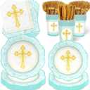 First Communion Decorations Baptism Plates and Napkins Serves 25, First Holy Communion Party Supplies God Bless Religious Christening Ceremony Baptism Decorations
