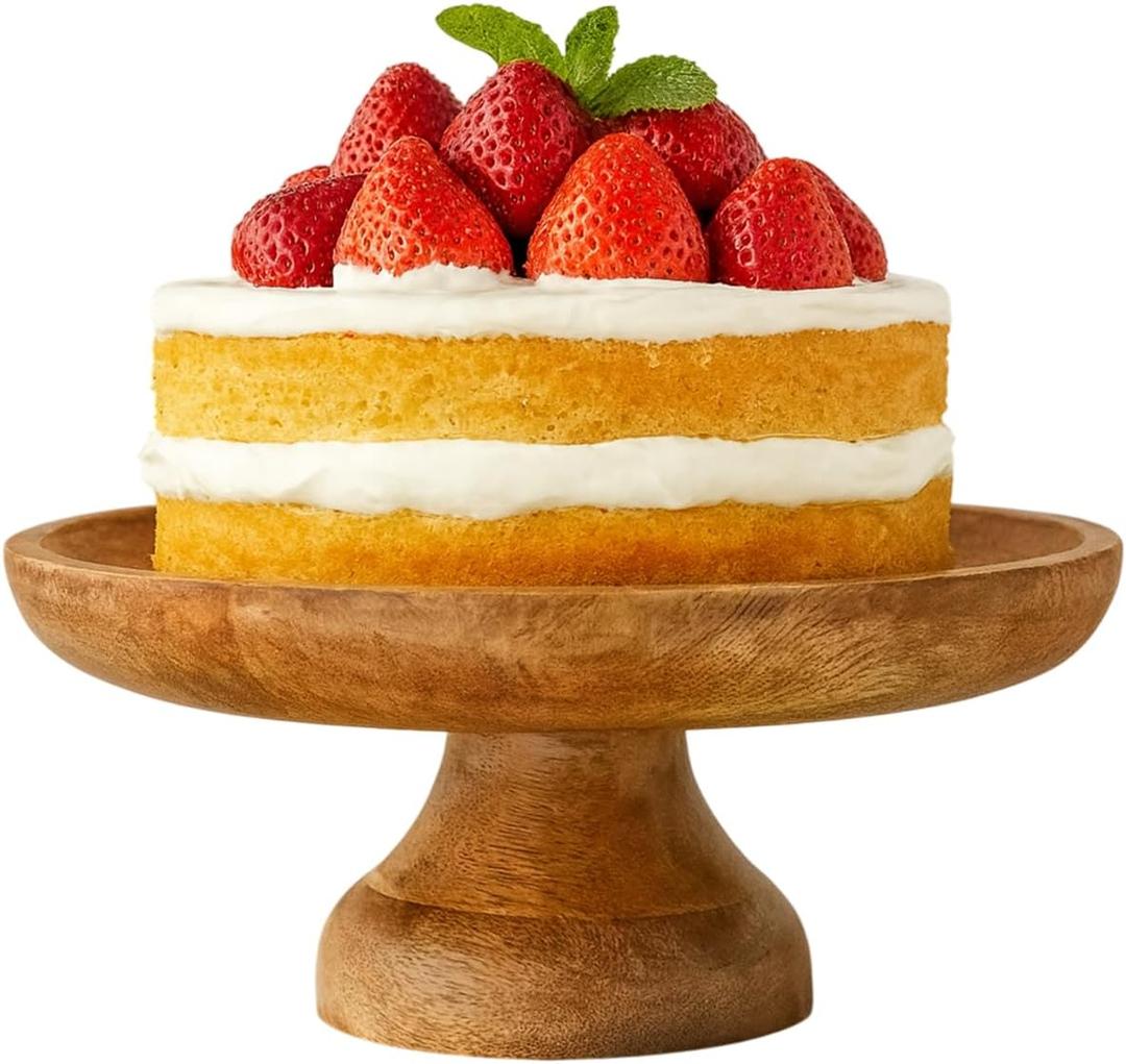 Mela Artisans Wooden Cake Stand 12 Inch | Classic Finish Mango Wood Pedestal Riser | Footed Cupcake & Dessert Stand | Multipurpose Cake Display for Home Decor | Dining Table | Pastries