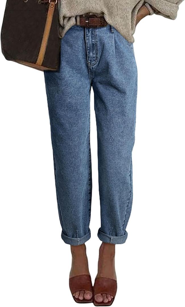 Astylish Womens High Waisted Baggy Jeans Boyfriend Cropped Loose Denim Pants (6, Ashleigh Blue)