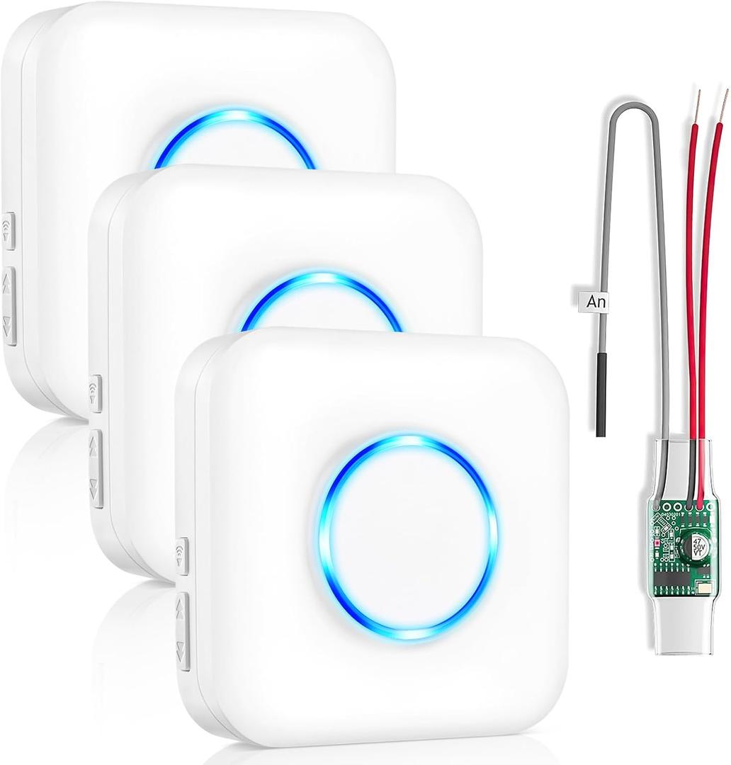 Wireless Doorbell Extender with Receiver Connects to Existing Hardwired Doorbell into Wireless Door Bell with 656 FT Range, 58 Chimes and 5 Volume Levels for Garage/Basement (1 Extender 3 Receiver