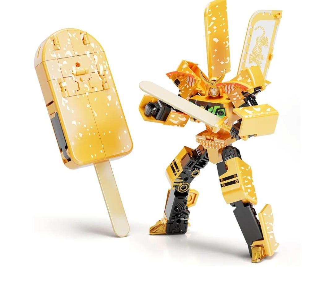 Ice Cream Transforming Toy, 2 in 1 Popsicle Transform into Robot Action Figure, DIY Transformation Figure Toys for Kids & Adults Action Figures for Boys Party Favors Gift (Yellow)
