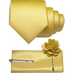 Mens Tie and Lapel Pin with Pocket Square Tie Clip Sets for Casual and Business 4PCS (Gold)