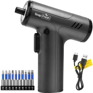 SnapFresh Electric Cordless Screwdriver Set, 4V Rechargeable Screw Gun with 10 Drill Bits, 4 Speeds, 5N.m torque for DIY Enthusiasts, USB Charging Cable