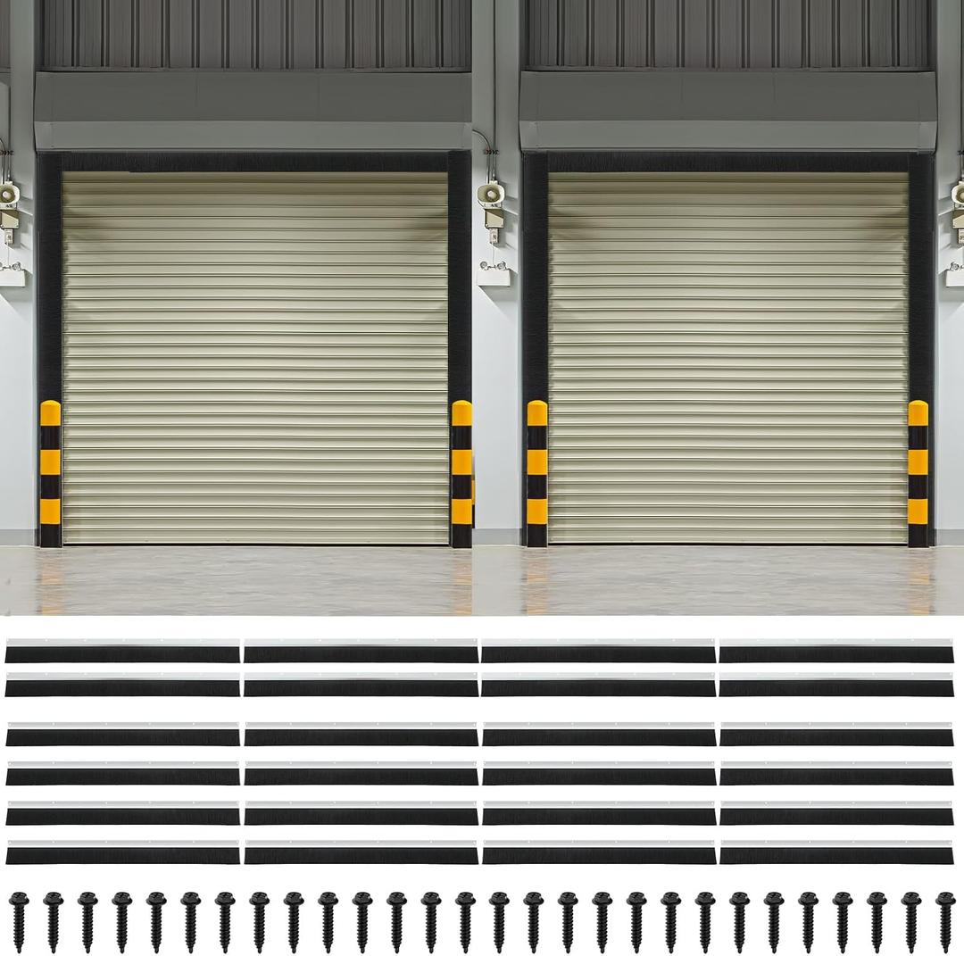 DoubleFill 2 Pack 14 x 14 ft Garage Door Brush Seal Kit, 3 Inch Roll up Door Seal with Aluminum Track, Heavy Duty Nylon Brush for Commercial Doors, Warehouse Barn, Energy Saving, Pest Proof, Black