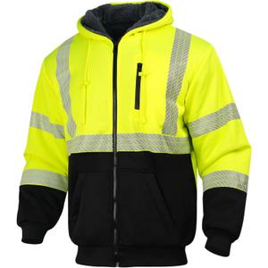 Hi Vis Hoodie Reflective Safety Jacket for Men,Class 3 High Visibility Sweatshirt Zipper for Work Construction, XL