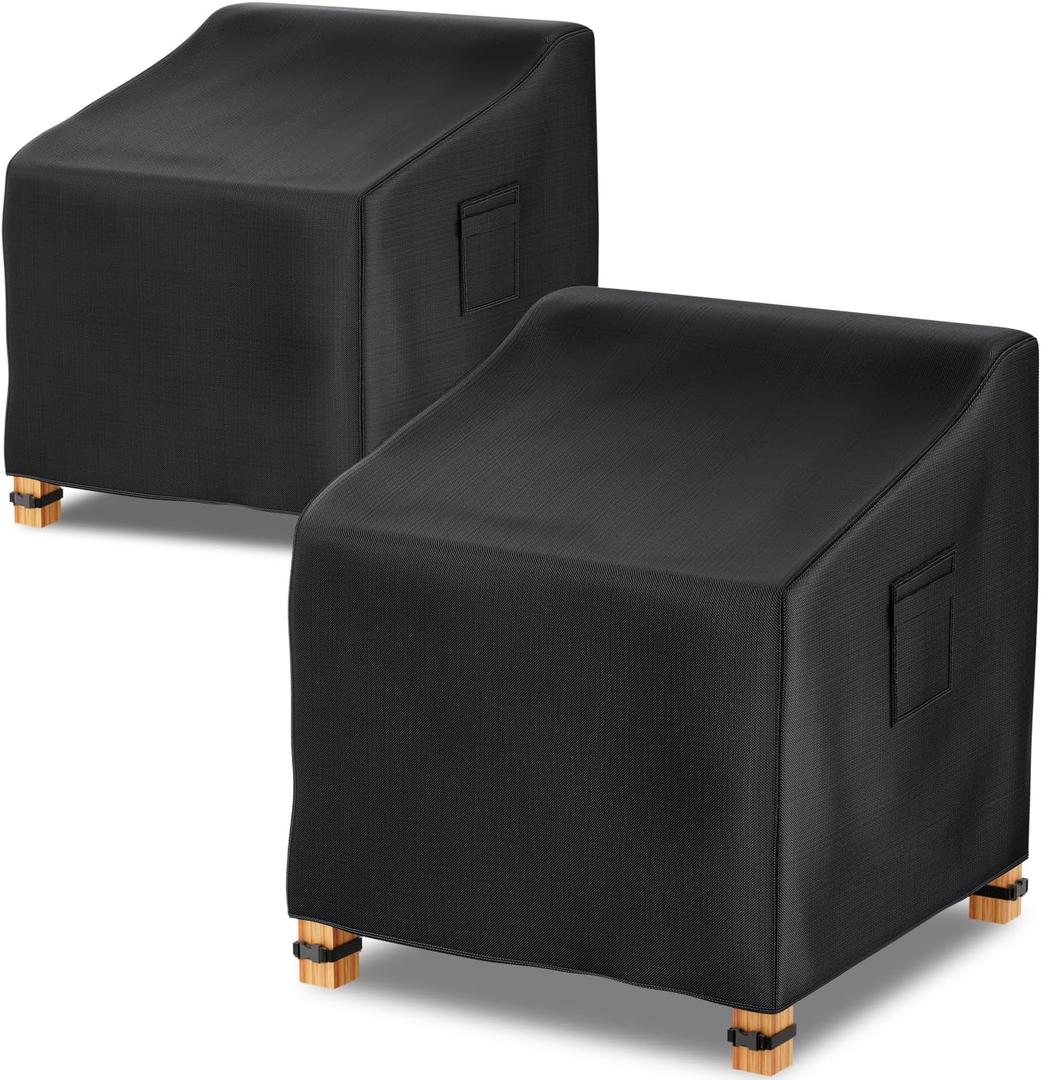 Patio Chair Covers Waterproof  29" W x 30" D x 30" H, 600D Heavy Duty Outdoor Furniture Covers for Lounge Deep Seat Chairs, Windproof with Buckles & Air Vent, Black (2 Pack)