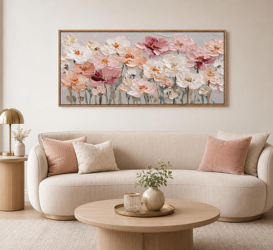 3D Framed Textured Pink Flower Canvas Wall Art 20x40In