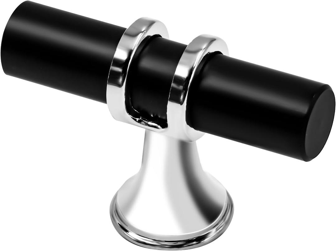 Alzassbg 10 Pack Matt Black and Silver Cabinet Knobs, 2 Inch(50mm) Cabinet Hardware T Bar Knobs for Cupboard and Drawers AL6097CP-MB (Single Hole Knobs)