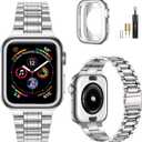 MioHHR Solid Stainless Steel Band Compatible with Apple Watch 46mm (Series 10), Metal Strap with Soft TPU Case for iWatch Series 10 46mm Women and Men, Silver