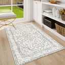 Lahome Oriental Washable Rugs 3x5, Rug for Entryway Indoor Non-Slip, Ultra-Thin Soft Boho Area Rug for Bedroom, Traditional Vintage Low-Pile Entry Throw Rugs Mats for Bathroom Kitchen Helena, Beige