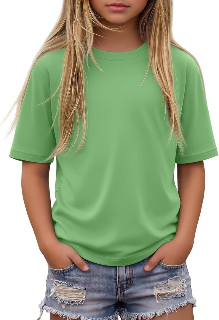 Girls' Short Sleeve T Shirts | Summer, Oversized, Crewneck, Loose Fit, Casual, Basic, for Kids 5-14 Years (Green)