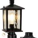 Dusk to Dawn Outdoor Post Light, Hardwired Oil-Rubbed Bronze Pole Lantern with Pier Mount Base, Water Ripple Glass, 17'' Waterproof Lamp Post Light Fixture for Driveway, Pathway, Yard