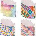 Dimetey 9" Medium Gift Bag with Tissue Paper,12pcs Colorfu Paper Bags for Birthdays,Bridal Showers, Weddings,Mother's Day,Christmas,Thank You Bags-All Occation (Multicolor)