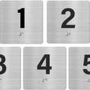 Room Number 1-5 Signs 6" x 6" with Braille and Tactile Identification ADA Compliant Exam Room Door Sign Plaque for Business Offices Educational Institution Directional Assistance Test Center (Sliver/Black)