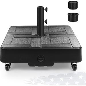 FRUITEAM 155lb Capacity Fillable Portable Umbrella Base with Wheels,Patio Umbrella Base Heavy Duty, Square Market Stand for Patio,Outdoor w/ 4 Wheels, 2 Knobs, Suitable for 6-12 ft Outdoor Umbrella