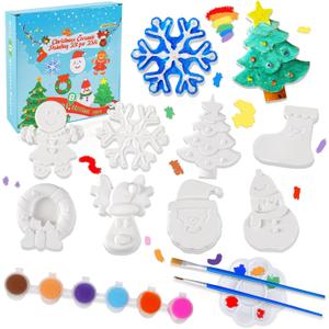 kockuu Christmas Ceramics to Paint for Kids Christmas Crafts Paint Your Own Ceramics Painting Kit, 8Pcs Ceramic Figures with Brushes for Toddlers Kids DIY Crafts Xmas Birthday Activity Gifts