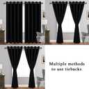 JIUZHEN Black Blackout Curtains with Tiebacks - Thermal Insulated, Light Blocking and Noise Reducing Grommet Curtains for Bedroom and Living Room, Set of 2 Window Curtain Panels, 60 x 96 Inch Length