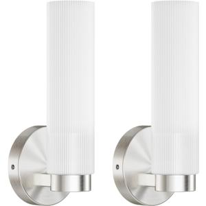 TETOTE Brushed Nickel Wall Sconces Set of Two Modern Bathroom Wall Light Fixtures Farmhouse Wall Lights with Frosted Glass Shade for Mirror Bedroom Living Room (2 Packs)