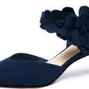 Coutgo Womens Low Kitten Heels Dressy Shoes Comfortable Closed Toe Flower Slip on Formal Party Dance Heeled Pumps, size 6.5