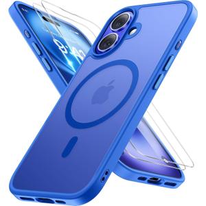 Miracase Magnetic Series for iPhone 16 Case [Compatible with MagSafe] [with 2X Screen Protectors] Military-Grade Protection, Anti-Fingerprint, Slim Phone Case for iPhone 16 6.1 inch - Blue