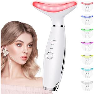Dopsikn 7 Color Galvanic Machines  Red Light Therapy for Face and Neck, Face Massager Tool for Wrinkles, Double Chin, Vibrating Facial Massager with Thermals, White