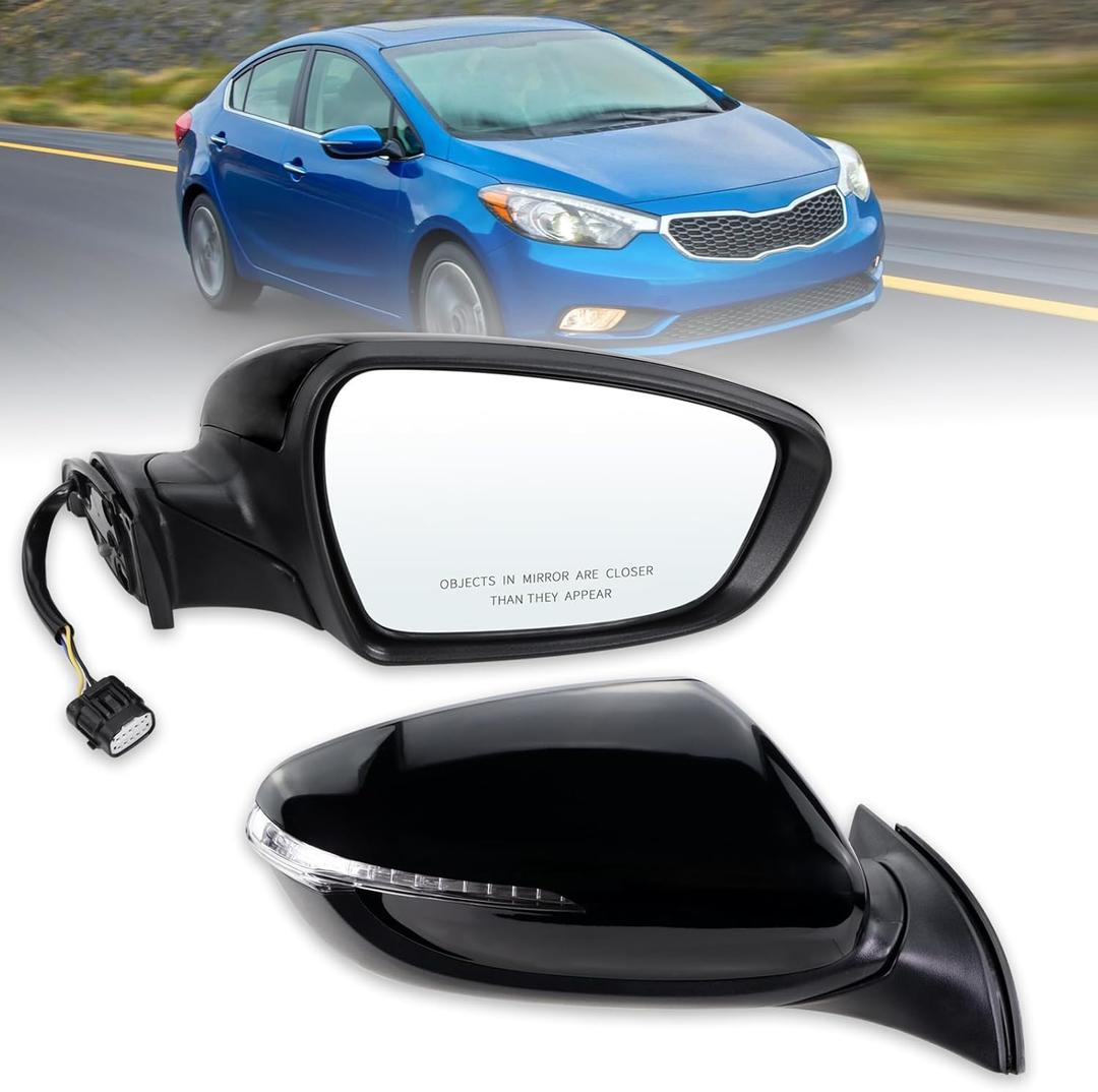 Right Passenger Side Mirror Compatible with 2014 2015 2016 Kia Forte with Manual Folding power glass Heated With Turn signal Black Replace# KI1321182(6 Pins)