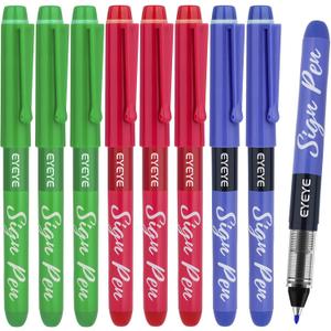 EYEYE Sign Pens 9 Pack (Blue Red Green)- 1.0mm Nib Tip - 0.6mm Line, Liquid Ink Sign Pen Smooth Writing - Fineliner Marker Pens Quick Drying