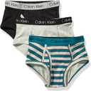 Calvin Klein Boys' Little Modern Cotton Assorted Briefs Underwear 3 Pack (X-Large, Sea Green Stripe/Heather Grey/Black)