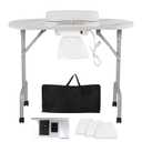 Portable Manicure Table Foldable Nail Desk with Charging Station & Dust Collector Professional Nail Tech Table for Technician Spa Salon Workstation, Wrist Pad 4 Lockable Wheels, White Marbled