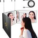 Three Way Mirror for Braiding Hair LED Lighted Trifold 360 Mirror for Women for Braiding Haircuts for Men Self Cut Shaving Barber Hair Cutting Tools (Black With Led)