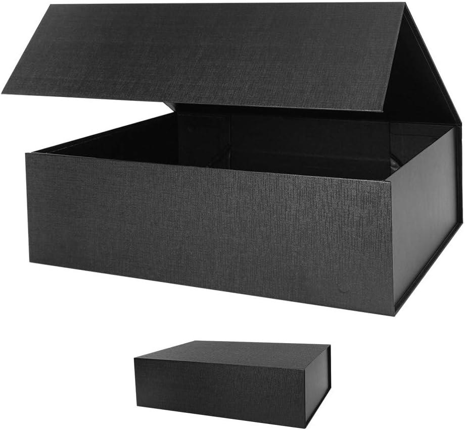 Upgrade 2PCS 13x9x4 Inch Black Hard Large Gift Box with Lid, Foldable Magnetic Gift Boxes, Groomsman Box Bridesmaid Proposal Box, Reusable Gift Boxes for Clothes