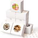 Shallive 4-Inch Small Cookie Boxes 50 Pcs White - Bakery Treat Boxes with Window for Gifting, To-go Containers for Cake Slice, Macarons, Donuts 4x4x2.5